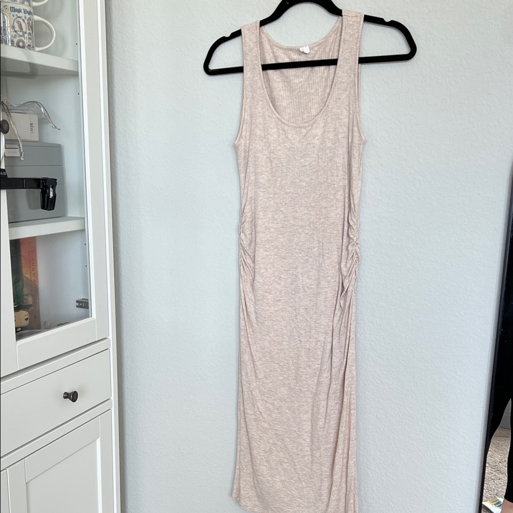 Pinkblush Oatmeal Cream Cinched Sides Midi Dress